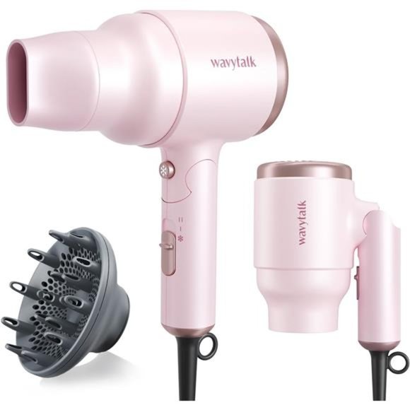 Hair Dryer with Diffuser, Mini Blow Dryer w/ Folding Handle, 1600W